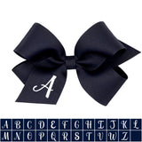 Medium Monogrammed Grosgrain Hair Bow - Navy with White Initial