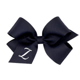Medium Monogrammed Grosgrain Hair Bow - Navy with White Initial