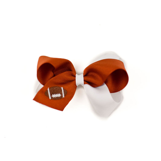 Embroidered Football Bow - Burnt Orange
