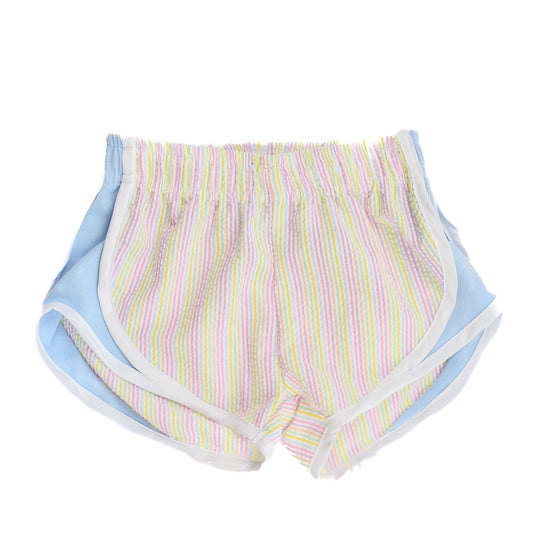 Athletic Shorts - Multi Stripes with Blue Sides
