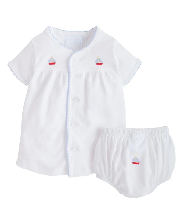 Sailboat Pinpoint Layette Knit Set by Little English