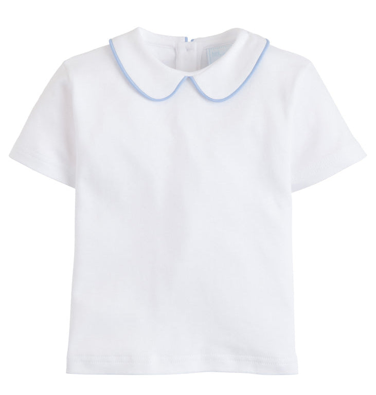 Little English Piped Peter Pan Short Sleeve Shirt - Light Blue