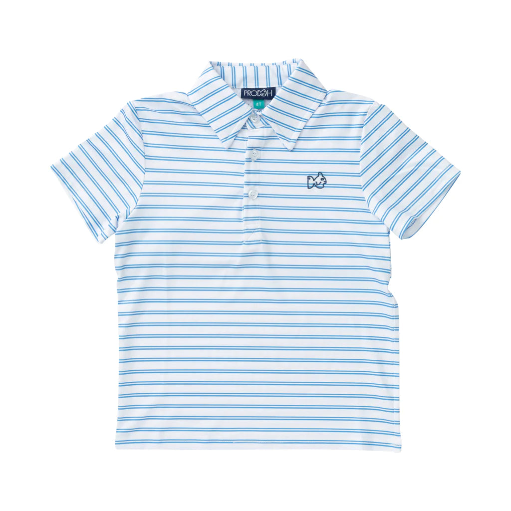 PRODOH Boys Pro Performance Polo in All Aboard - Blue and White Stripe