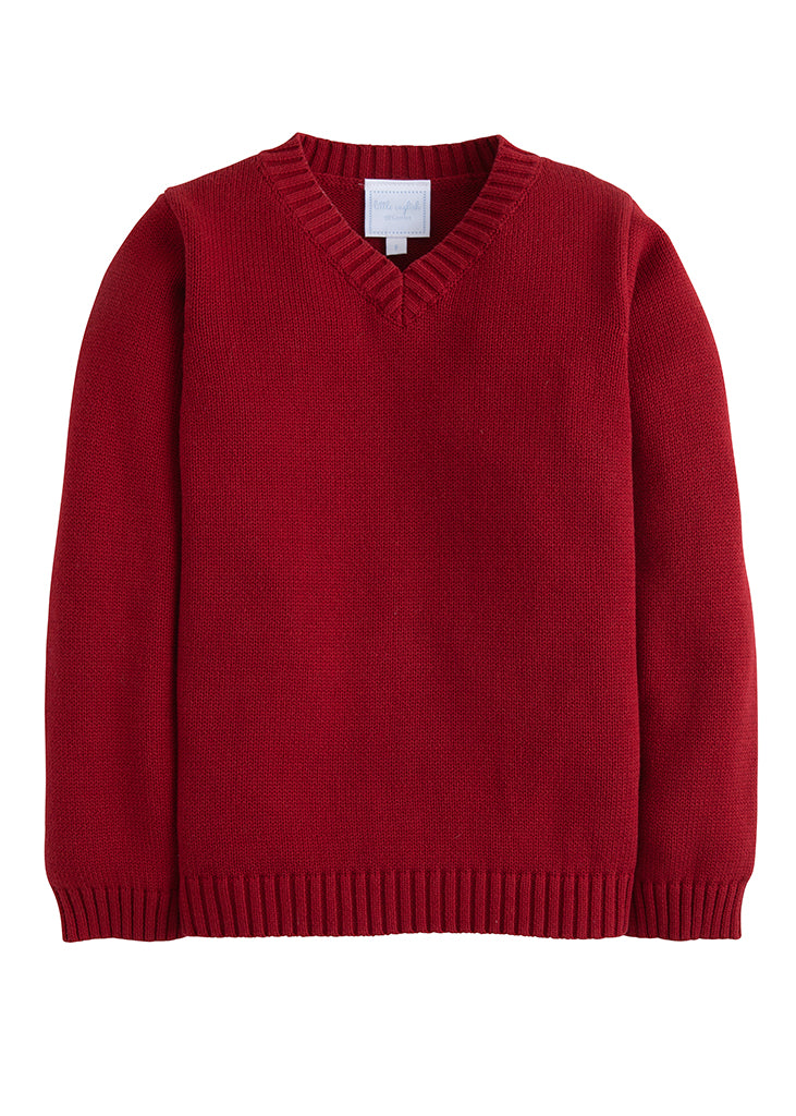 V-Neck Sweater - Crimson Little English Jojo Mommy Dallas