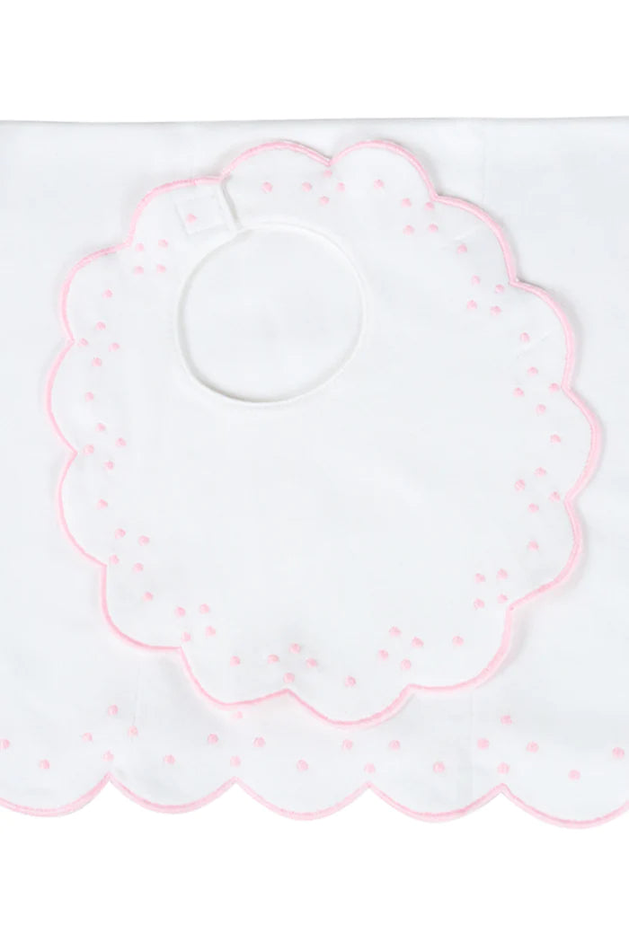 The Proper Peony Scalloped Bib and Burp Set - Pink