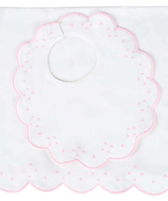 The Proper Peony Scalloped Bib and Burp Set - Pink