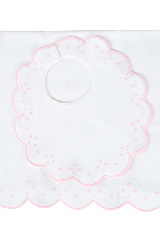 The Proper Peony Scalloped Bib and Burp Set - Pink