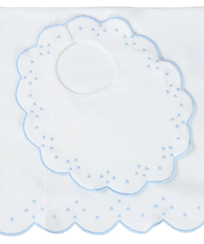 Scalloped Bib and Burp Set - Blue