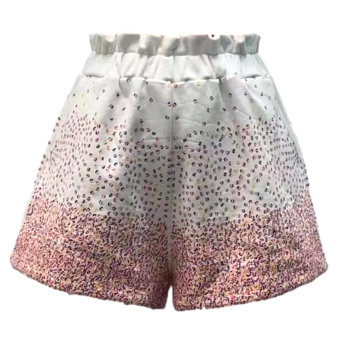 White Striped Scattered Sequin Shorts - Adult