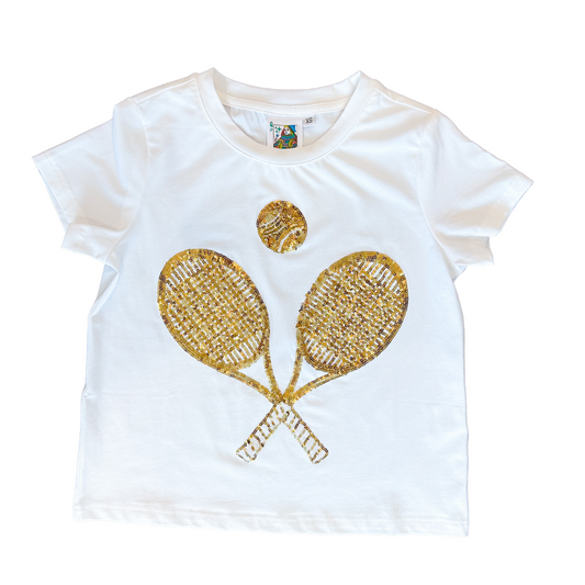 Queen of Sparkles Mommy Gold Tennis Tee