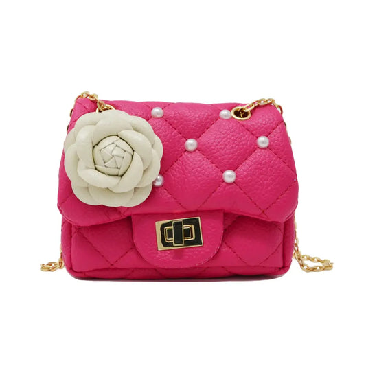 Tiny Treats and Zomi Gems Classic Quilted Flower Pearl Handbag - Hot Pink