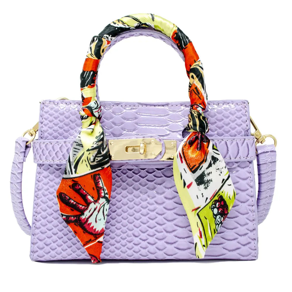 Patent  "Crocodile" Buckle Bag with Scarf - Lavender Kids Purse