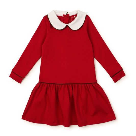 Lila and Hayes Lillian Girls' Pima Cotton Dress - Red with Green Piping