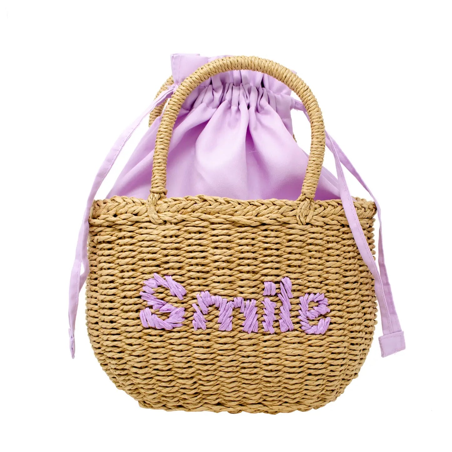 Wicker Basket "Smile" Bag - Purple
