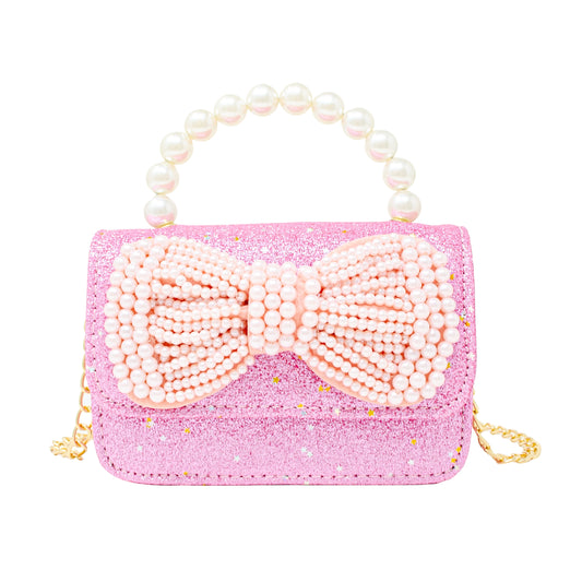 Tiny Treats and Zomi Gems Glitter Pearl Handle Bow Kids Bag - PinkZomi Gems Glitter Pearl Handle Bow Bag - Pink