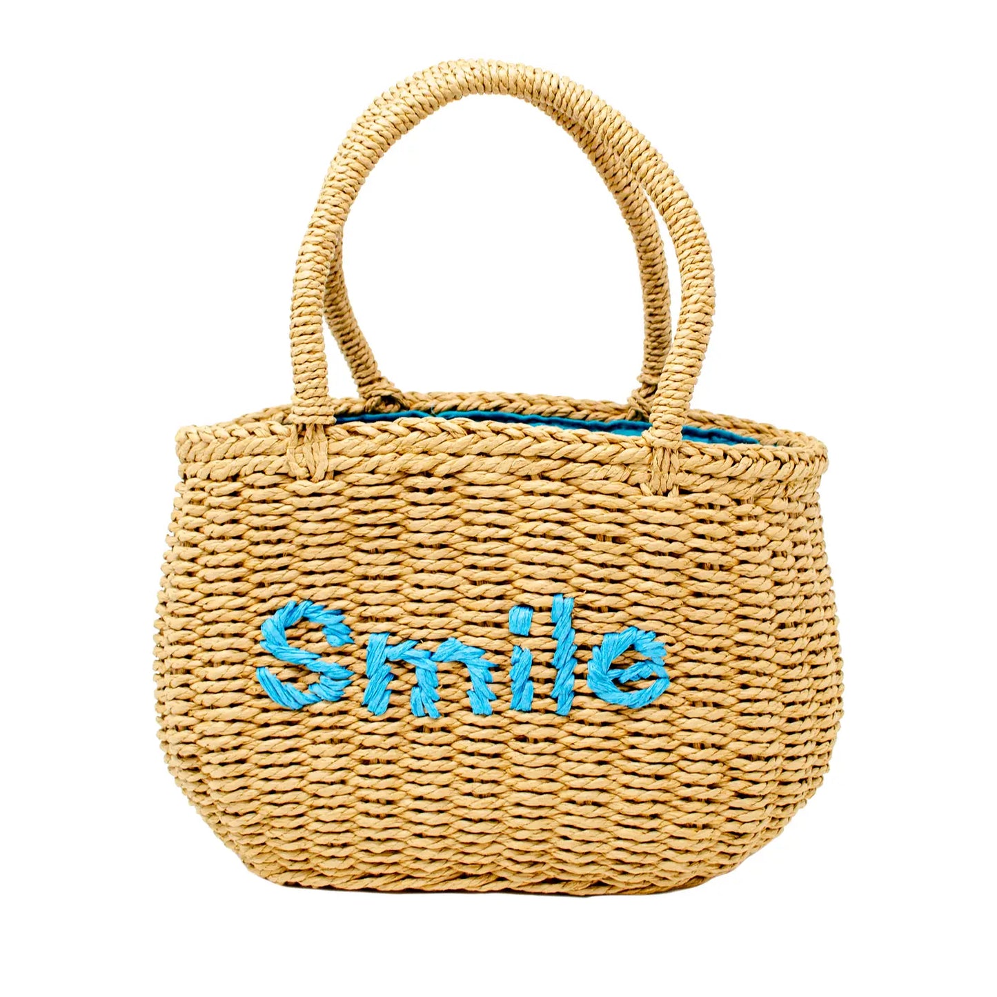 Wicker Basket "Smile" Bag - Turquoise