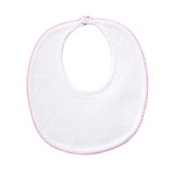 White Bubble Baby Bib - Pink Picot Trim