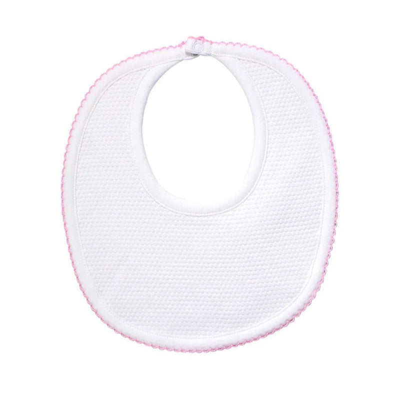 White Bubble Baby Bib - Pink Picot Trim