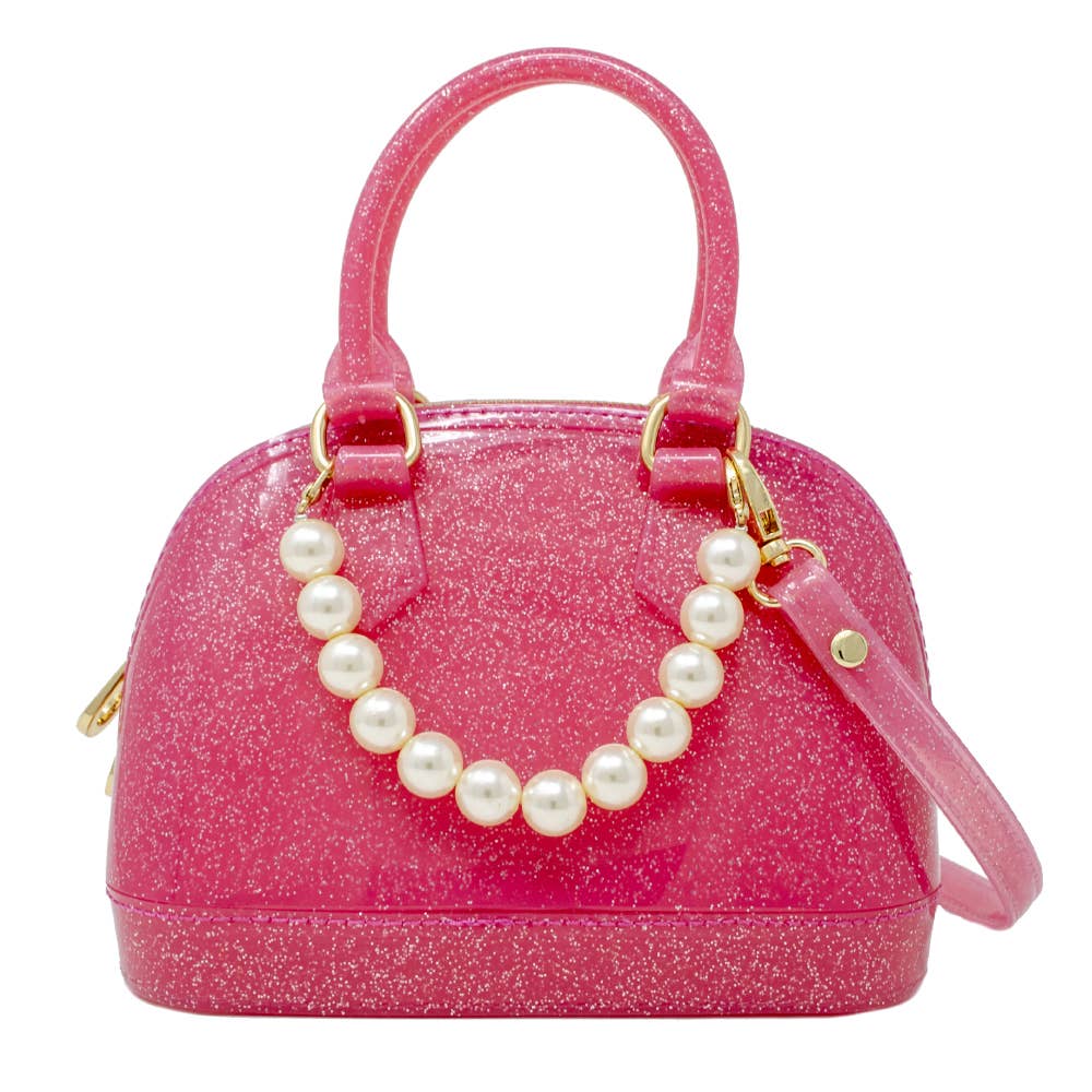 Jelly Bowling Pearl Crossbody Handbag - Hot Pink
