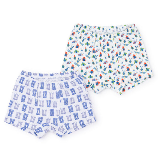 Lila and Hayes James Boys' Pima Cotton Underwear Set - Busy Bugs/Puddle Jumping Blue