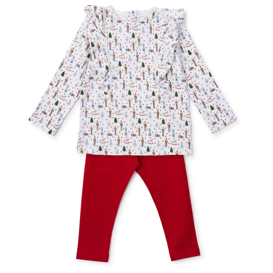 Lila and Hayes Olive Set Girls' Pima Cotton Legging Set - Nutcracker Encore