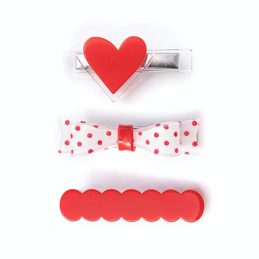 Three Combo Bow Tie Red Polka Dots Alligator Clip
