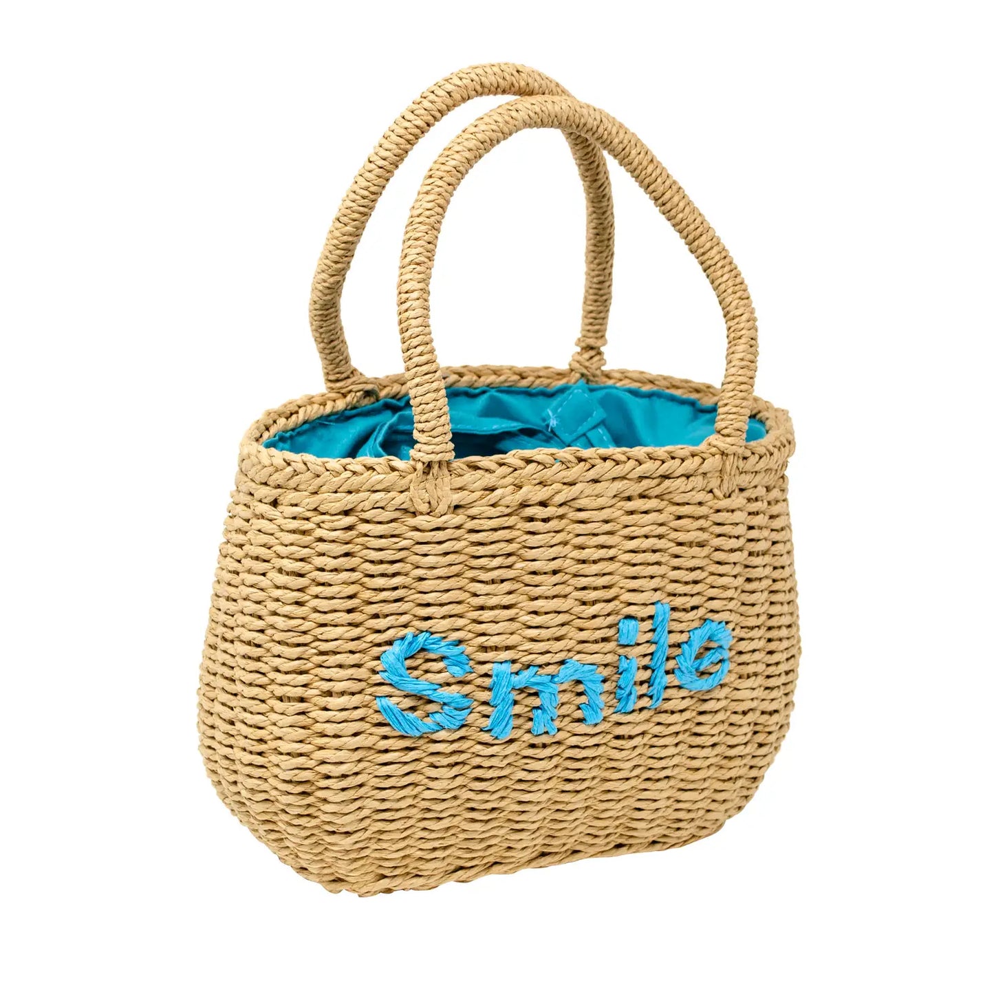 Wicker Basket "Smile" Bag - Turquoise