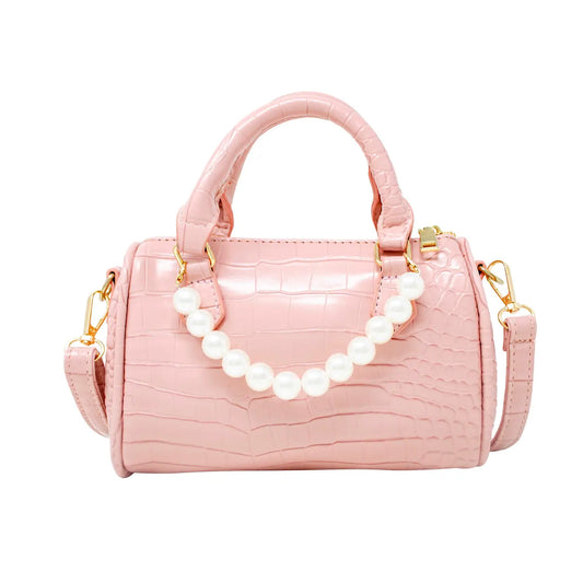 Zomi Gems Crocodile Pearl Duffle Handbag - Pink
