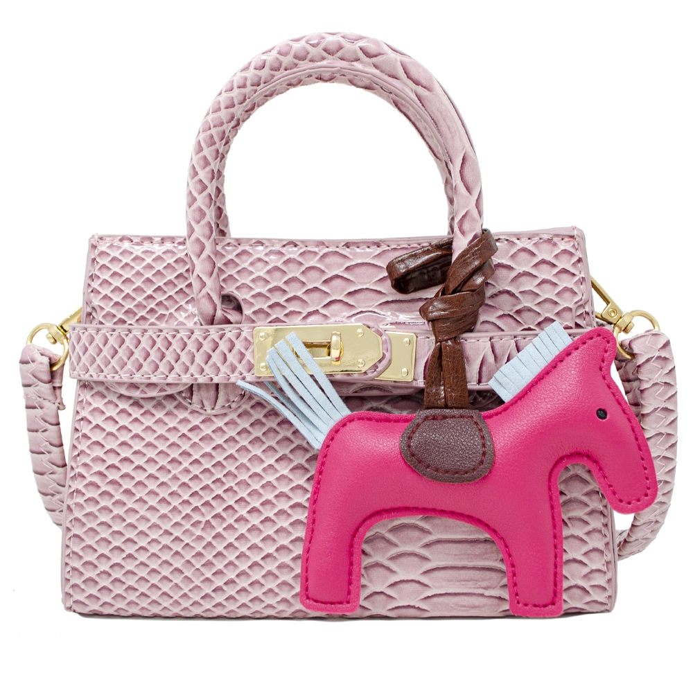 Patent Crocodile Pony Handbag - Light Pink