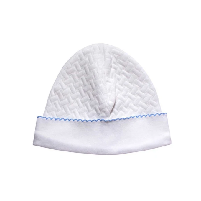 Nellapima Basketweave Baby Hat - Blue Picot Trim