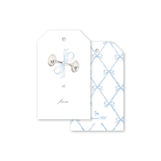 Dogwood Hill Rattle and Bow Blue Gift Tags