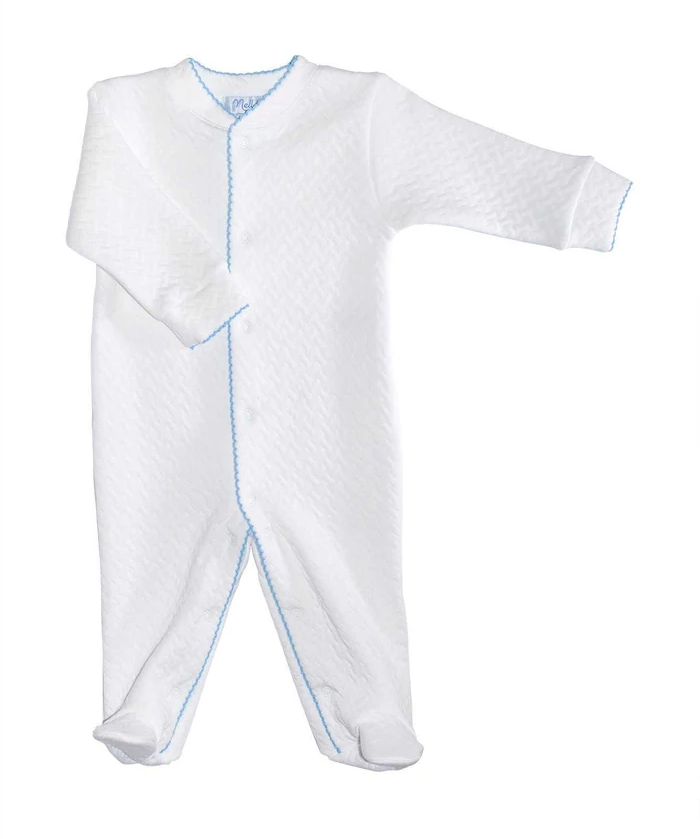 Nellapima Basketweave Baby Footie - Blue Picot Trim