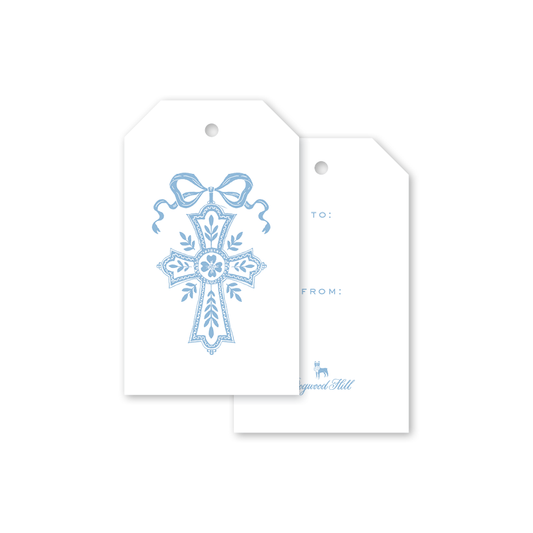 Neoclassic Cross Blue Gift Tags
