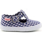 Cienta T-Strap Shoe - Navy Gingham