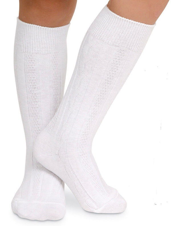 Cable Knit Knee Sock - White