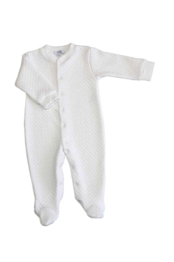 Nellapima Basketweave Baby Footie - White Picot Trim