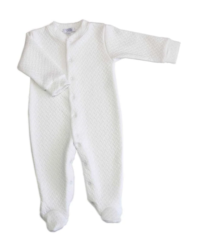 Nellapima Basketweave Baby Footie - White Picot Trim