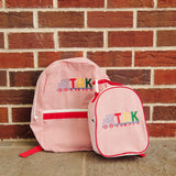 mint red seersucker backpack choo choo train monogram