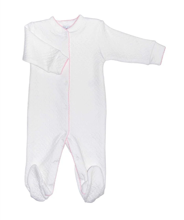 Nellapima Basketweave Baby Footie - Pink Picot Trim