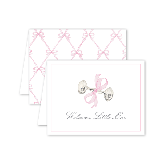 Rattle and Pink Bow Card Dogwood Hill