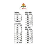 Cienta T-Strap Shoe size chart 
