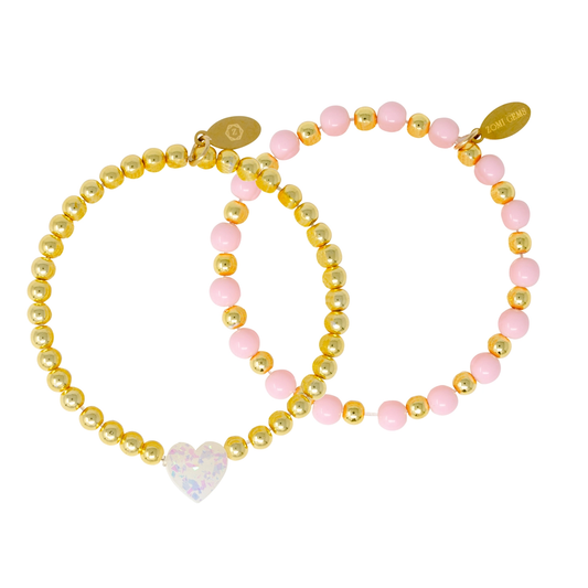 Heart and Beads Stretcy Bracelet Set