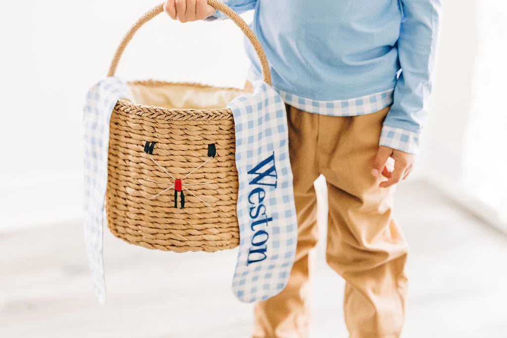 Sugar Bee Blue Gingham Kids Easter Basket